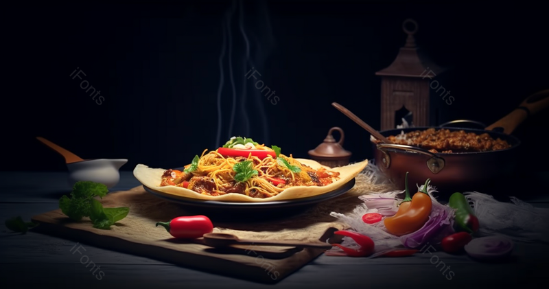 高角度的食物在桌子上的黑色背景,高清,摄影图,摄影图片,图片大全,摄影图免费下载
